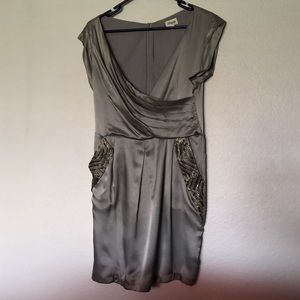 Temperley London || Grey Silk Cocktail Dress with Beaded Pockets